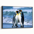 Framed canvas wall art showcasing a side view of a penguin design, featuring a sleek black frame, perfect for animal lovers and modern decor enthusiasts.