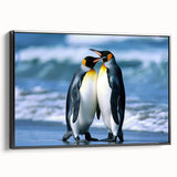 Framed canvas wall art showcasing a side view of a penguin design, featuring a sleek black frame, perfect for animal lovers and modern decor enthusiasts.
