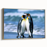 Framed canvas wall art featuring a stylish gold-accented penguin design, showcasing a side view with intricate details against a sleek background, ideal for modern decor.