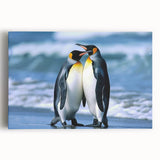 Stretched canvas wall art featuring a vibrant penguin design, showcasing playful colors and intricate details, perfect for animal lovers and modern decor enthusiasts.