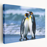 Stretched canvas wall art featuring a whimsical penguin design in a vibrant color palette, showcasing a playful side view that adds a charming touch to any decor.