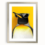 Framed wall art featuring a stylish penguin design in a silver frame with a white mat, perfect for enhancing modern home decor and animal-themed interiors.