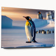 Side view of a penguin-themed acrylic wall art piece showcasing vibrant colors and intricate details, designed for animal lovers, displayed with decorative pins.