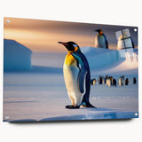 Side view of a penguin-themed acrylic wall art piece showcasing vibrant colors and intricate details, designed for animal lovers, displayed with decorative pins.