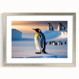 Framed wall art featuring a striking penguin design from the "Animals A Wild Life" collection, showcasing a silver mat and sleek modern aesthetics. Perfect for animal lovers and contemporary decor.