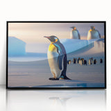 Framed wall art featuring a striking black and white penguin design, elegantly displayed in an acrylic frame, perfect for enhancing modern home decor.