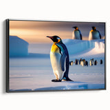 Framed wall art featuring a black side view of a playful penguin design, showcasing vibrant colors and intricate details, perfect for animal lovers and home decor enthusiasts.