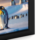 Close-up of a framed canvas art piece featuring a beautifully detailed penguin design, showcasing vibrant colors and textures, ideal for wildlife enthusiasts and home decor.