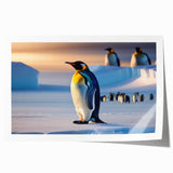 Vibrant penguin-themed wall art design featuring a colorful, playful illustration of penguins in their natural habitat, ideal for adding a whimsical touch to home decor.