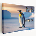 Stretched canvas wall art featuring a side view of a charming penguin design, perfect for adding a whimsical touch to any wildlife-themed decor. The vibrant colors and detailed illustration make it an eye-catching piece for animal lovers and art enthusiasts alike.
