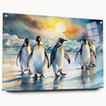 Acrylic glass wall art featuring a whimsical penguin design from the "Animals of Wildlife" collection, displayed in a side view with decorative pins, perfect for animal lovers.