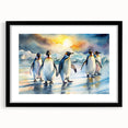 Black-framed wall art featuring a playful penguin design from the "Animals of the Wild" collection, showcasing vivid colors and intricate details, perfect for animal lovers.