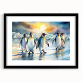 Black-framed wall art featuring a playful penguin design from the "Animals of the Wild" collection, showcasing vivid colors and intricate details, perfect for animal lovers.
