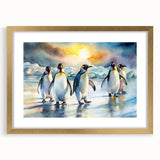 Framed wall art featuring a stunning penguin design, set in a gold frame with a white mat, ideal for animal lovers and modern decor enthusiasts. This elegant piece adds a touch of wildlife charm to any interior space.