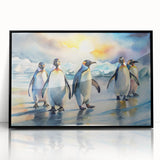 Framed acrylic wall art featuring a whimsical penguin design, presented in a sleek black frame, perfect for adding a touch of playful elegance to any room.