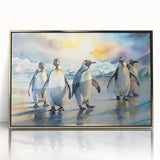 Framed acrylic wall art featuring a striking penguin design from the "Animals A Wild Life" collection, showcasing vibrant colors and a modern gold frame that enhances any decor. Ideal for animal lovers and contemporary art enthusiasts.
