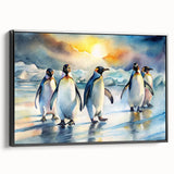 Framed canvas wall art featuring a black and white penguin design, showcasing intricate details and a sleek modern style, perfect for animal lovers' decor.