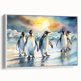 Framed wall art featuring a side view of a penguin design, showcasing vibrant colors against a white background, perfect for nature-themed decor. Ideal for animal lovers and modern interiors.