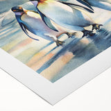 Colorful rolled canvas artwork featuring a playful penguin design, showcasing a vibrant and whimsical portrayal of wildlife, ideal for animal lovers and home decor enthusiasts.