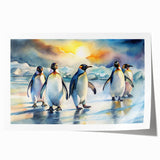 Penguin-themed wall art print showcasing vibrant colors and playful design, rolled and ready for display, perfect for animal lovers and home decor enthusiasts.