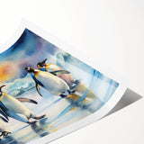 Colorful illustration of a penguin in a playful pose, part of a wildlife wall art collection. Ideal for animal lovers and home decor enthusiasts.