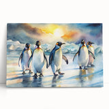 Stretched canvas wall art showcasing a charming penguin design against a soft blue background, perfect for animal lovers and children's decor. Ideal for adding a playful touch to any space.