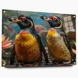 Acrylic wall art showcasing a side view of a penguin design, elegantly mounted with pins, featuring vibrant colors and a glossy finish, ideal for wildlife enthusiasts.