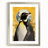 Framed wall art featuring a playful penguin design, showcasing vibrant colors and a sleek silver frame, ideal for adding a whimsical touch to any home decor.