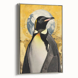 Framed wall art featuring a stylish silver side view of a penguin design, perfect for modern decor, showcasing vibrant colors and intricate details.