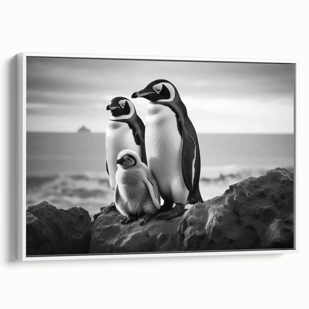Framed canvas wall art showcasing a side view of a whimsical penguin design, featuring vibrant colors and a modern aesthetic, perfect for animal lovers and home decor.