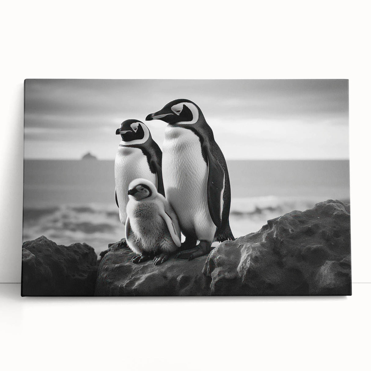 Colorful penguin design on stretched canvas wall art, showcasing a whimsical wildlife theme, perfect for adding charm to any room's decor.