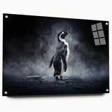 Side view of an acrylic wall art piece showcasing a penguin design from the "Animals A Wild Life" collection, featuring vibrant colors and modern pins for mounting.