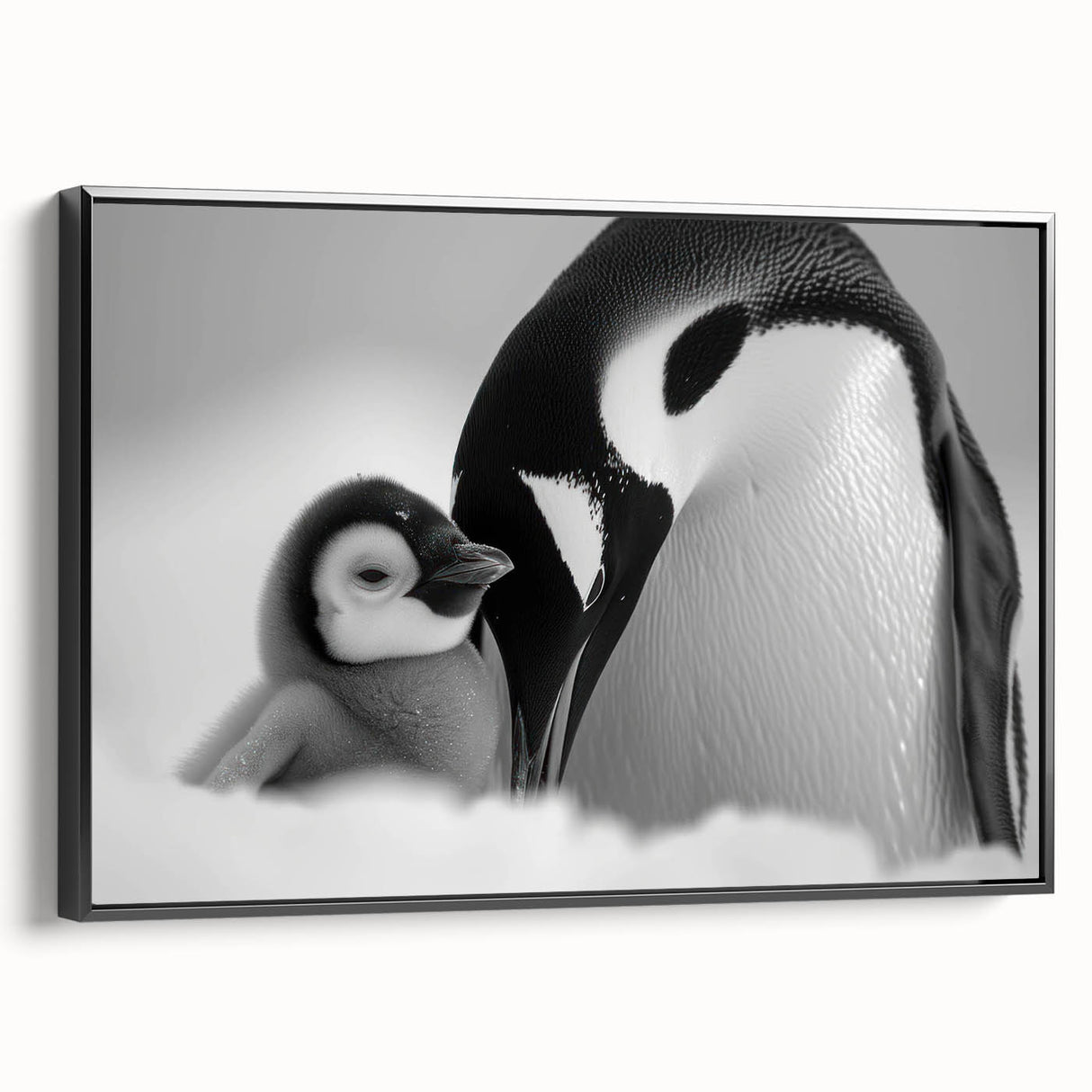 Framed canvas wall art featuring a side view of a penguin design with vibrant colors, ideal for animal lovers and modern home decor enthusiasts.