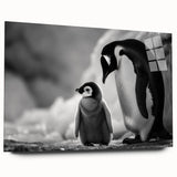 Side view of a stylish acrylic wall art piece featuring a whimsical penguin design, perfect for animal lovers, showcasing vibrant colors against a sleek glass finish.