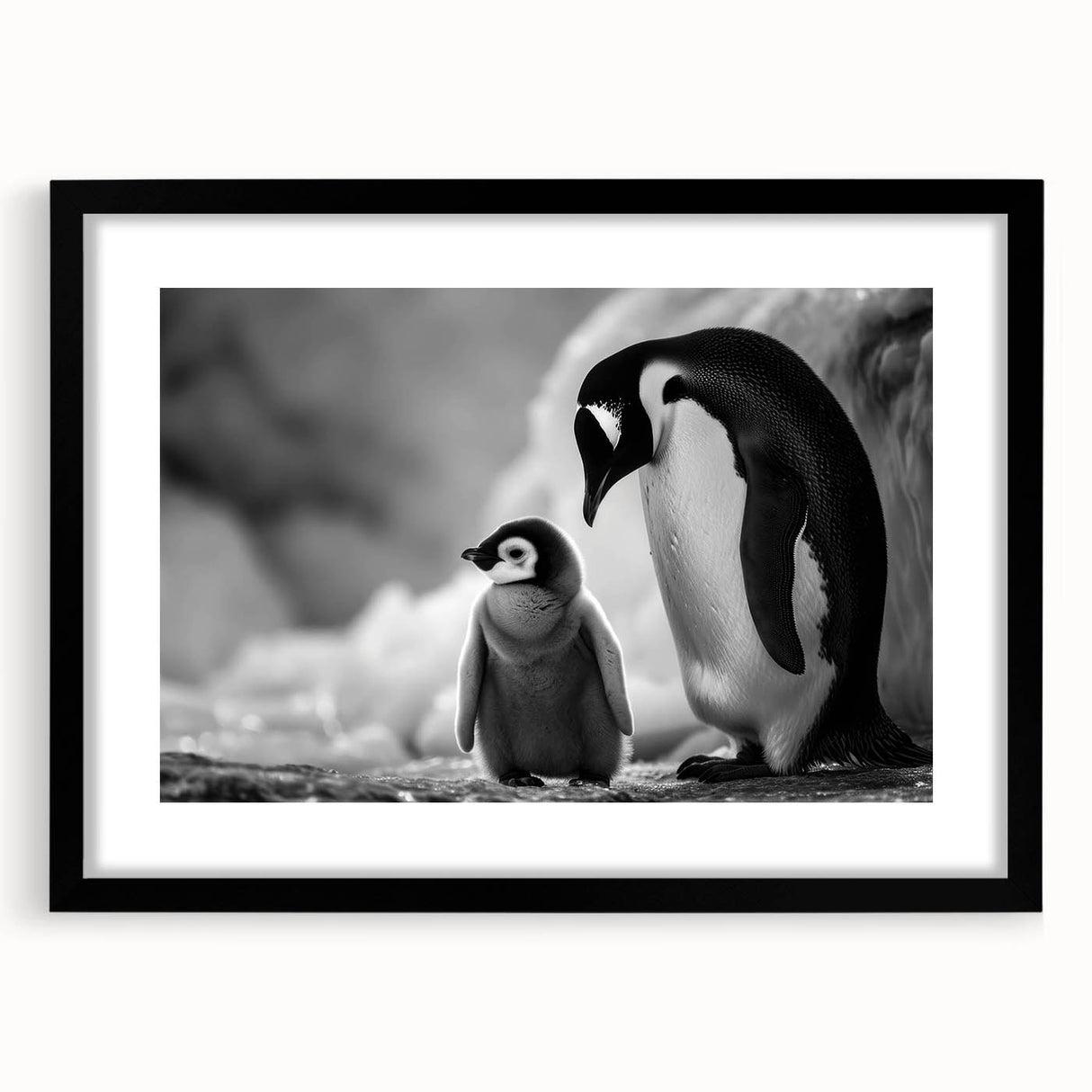 Framed wall art collection featuring a stylish penguin design with a black frame and mat, ideal for enhancing modern home decor with a wildlife theme.
