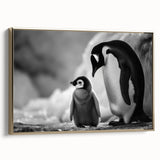 Framed canvas wall art featuring a stylish side view of a penguin design, set against a gold background, perfect for animal lovers and modern decor enthusiasts.