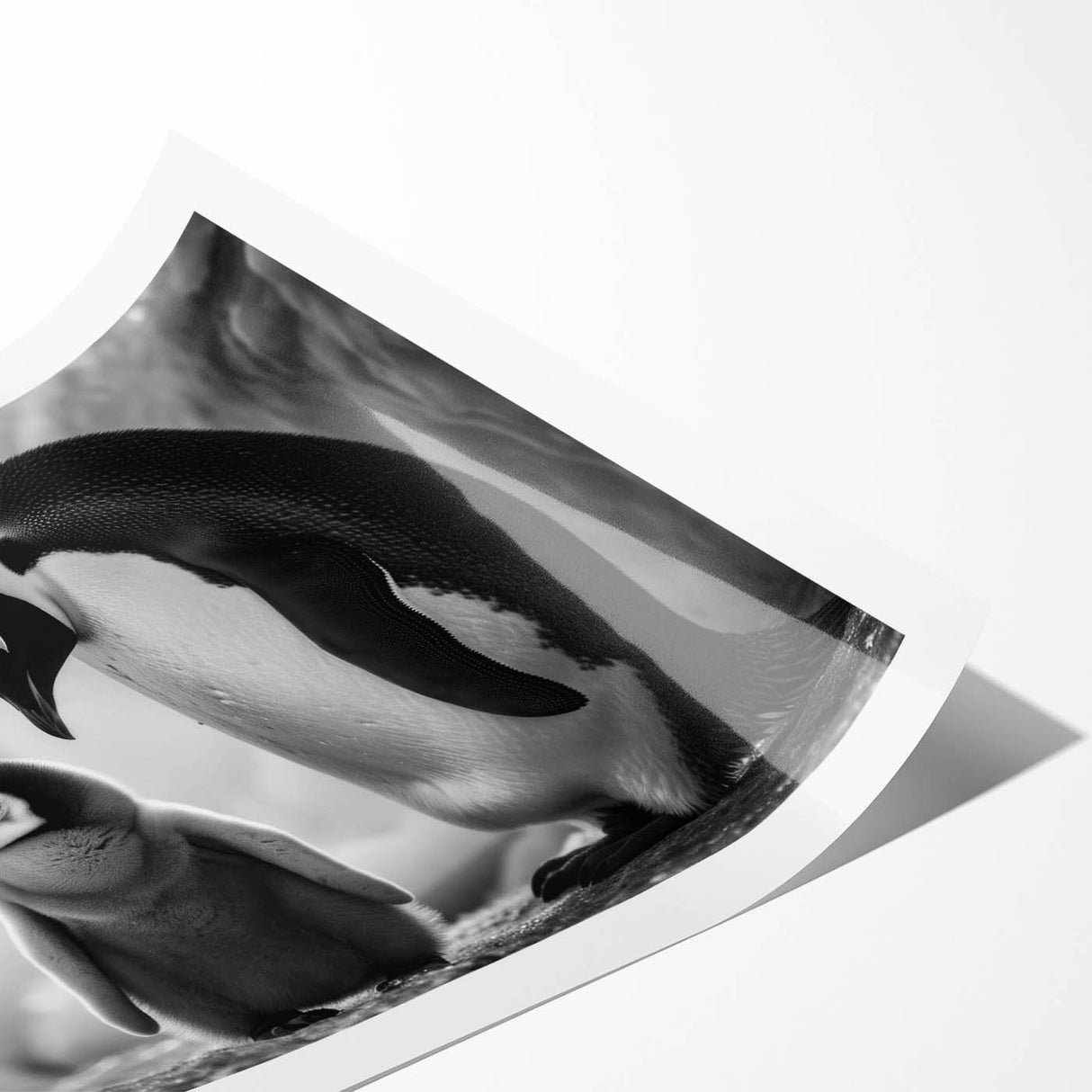 Artistic rolled print showcasing a whimsical penguin design from the Wild Life collection, featuring vibrant colors and playful details, perfect for animal lovers.