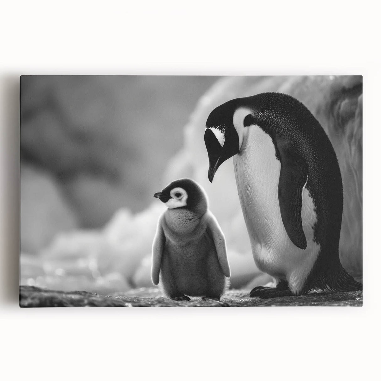 Stretched canvas wall art showcasing a vibrant penguin design, perfect for animal lovers and home decor, featuring vivid colors and a contemporary style.
