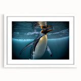 Framed wall art showcasing a whimsical penguin design with a white mat, perfect for adding a playful touch to children's rooms or nurseries. The artwork features vibrant colors and a modern aesthetic for animal lovers and decor enthusiasts alike.