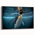Framed wall art featuring a striking penguin design on a black canvas, showcasing vibrant colors and intricate details, perfect for wildlife enthusiasts and home decor.