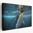 Stretched canvas artwork showcasing a side view of a playful penguin design, perfect for wildlife enthusiasts and home decor, featuring vibrant colors and intricate details.