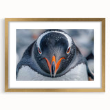 Framed wall art featuring a stylish penguin design in gold accents, showcasing a whimsical wildlife theme ideal for modern decor, enhancing any living space.