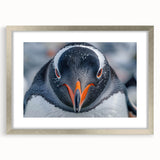 Framed wall art collection featuring a whimsical penguin design on a white mat, with a sleek silver frame, perfect for children's rooms or animal-themed decor.