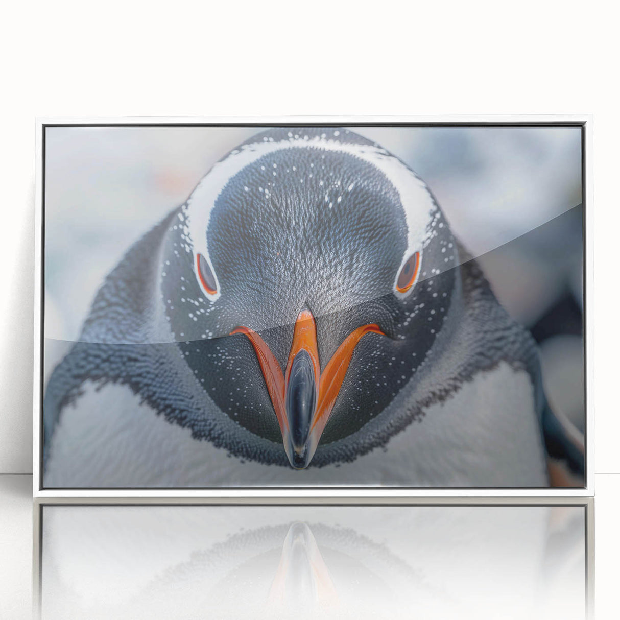 Framed acrylic wall art featuring a playful penguin design, set against a white background, perfect for adding a whimsical touch to children's rooms or animal-themed decor.