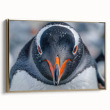 Framed canvas wall art featuring a side view of a stylish penguin design in gold accents, perfect for animal lovers and modern home decor.