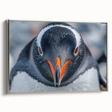 Framed canvas wall art showcasing a silver-accented penguin design, set against a minimalist background, ideal for wildlife enthusiasts and modern decor.