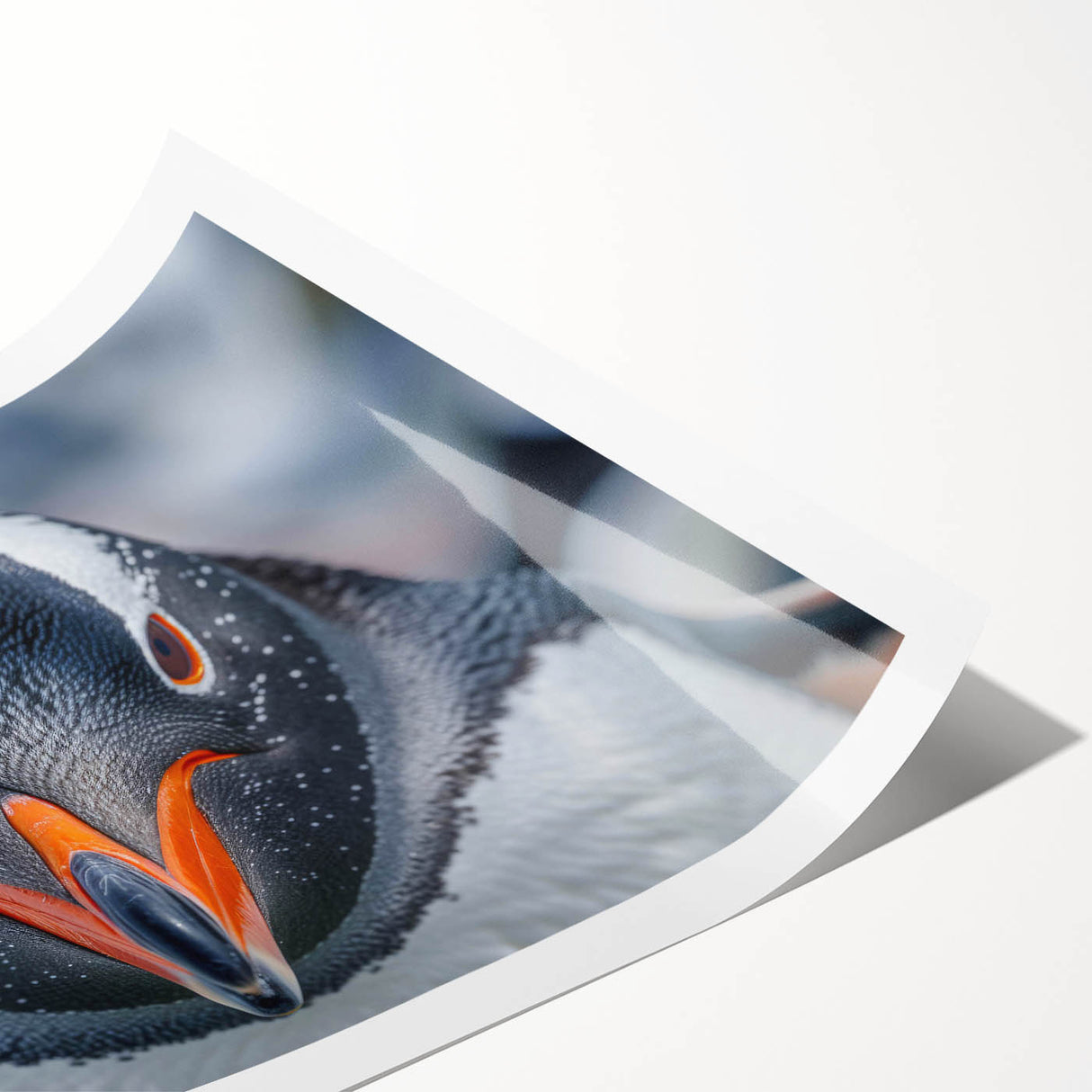 Colorful penguin wall art print showcasing a whimsical design featuring multiple penguins in a dynamic icy landscape, ideal for children's rooms or playful decor.