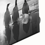 Close-up of a vibrant acrylic glass wall art piece featuring a detailed penguin design, showcasing rich colors and textures, perfect for animal lovers and home décor enthusiasts.