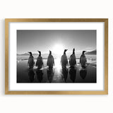 Framed wall art collection featuring a gold mat and penguin design, showcasing a whimsical wildlife theme ideal for animal lovers and modern decor.