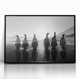 Framed acrylic wall art showcasing a black and white penguin design, perfect for modern home decor. This stylish piece adds a touch of wildlife elegance to any room.